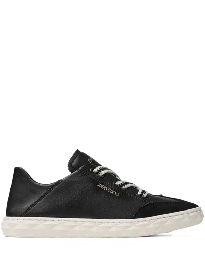 Jimmy Choo Diamond Light Leather Sneakers Contrast Sole In Black