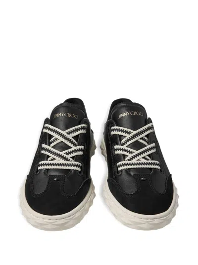 Jimmy Choo Diamond Light Leather Sneakers Contrast Sole In Black