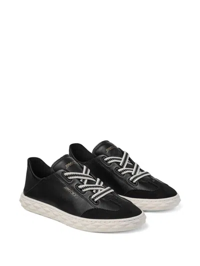 Jimmy Choo Diamond Light Leather Sneakers Contrast Sole In Black