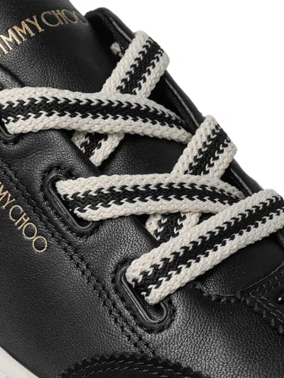 Jimmy Choo Diamond Light Leather Sneakers Contrast Sole In Black