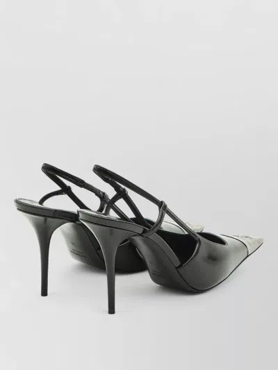 Saint Laurent Jeanne Backless Leather Pumps Square Toe In Black