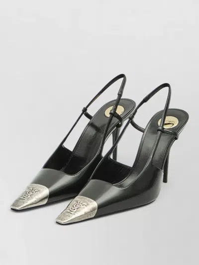 Saint Laurent Jeanne Backless Leather Pumps Square Toe In Black