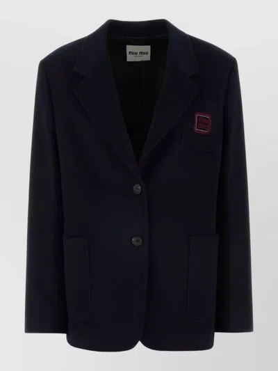Miu Miu Wool Blend Blazer Back Vent Button Cuffs In Black