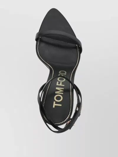 Tom Ford Leather Padlock Pointy Toe Ankle Strap Sandals In Black
