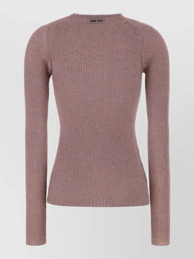 Miu Miu Viscose Blend Knit Top Long Sleeves In Neutral