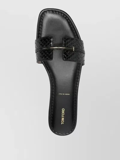 Tom Ford Python Effect Leather Flat Sandals In Black