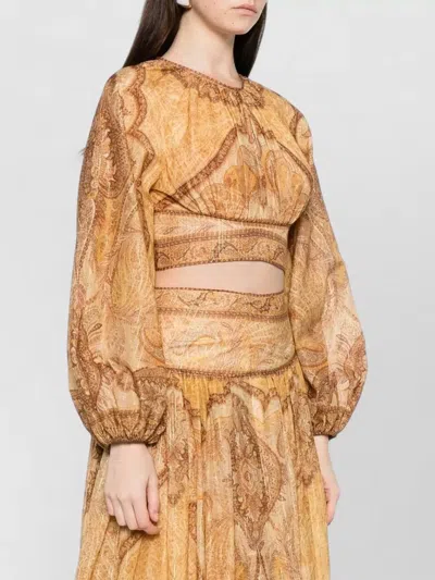 Zimmermann Womens Tapestry Mustard Multi Wanderlust Cropped Cotton-blend Top Xxs In Gold