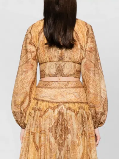 Zimmermann Womens Tapestry Mustard Multi Wanderlust Cropped Cotton-blend Top Xxs In Gold