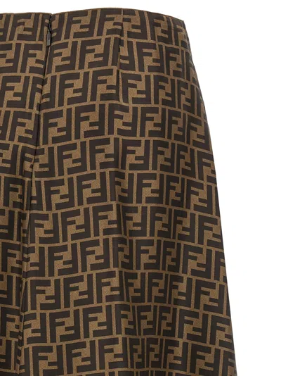 Fendi Women Embroidered Silk Skirt In Brown