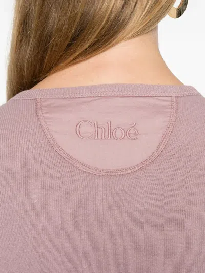 Chloé Fitted Henley Cotton Jersey Shirt In Pink
