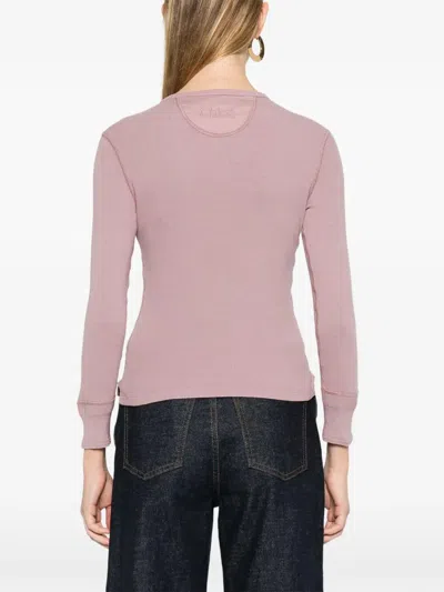 Chloé Fitted Henley Cotton Jersey Shirt In Pink