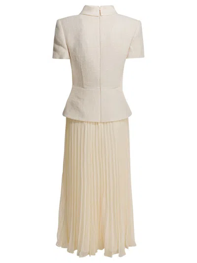 Self-portrait Self Portrait Boucle Midi Dress With Pleated Skirt In Neutral
