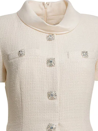 Self-portrait Self Portrait Boucle Midi Dress With Pleated Skirt In Neutral