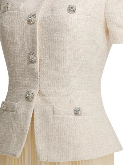 Self-portrait Self Portrait Boucle Midi Dress With Pleated Skirt In Neutral