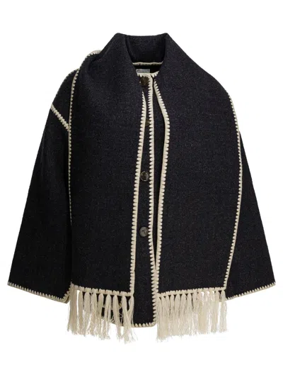 Totême Fringe Embroidered Scarf Wool Jacket In Multi