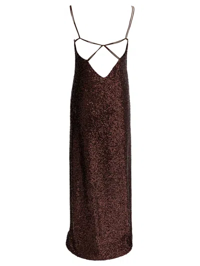 Semper Long Sequined Dress Dresses Brown In Burgundy