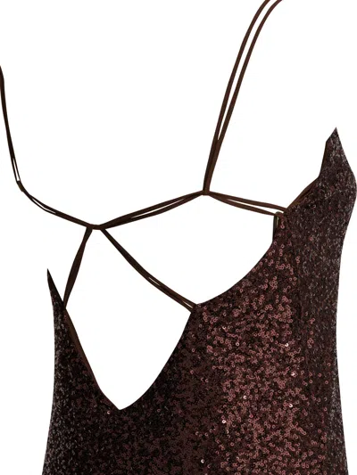 Semper Long Sequined Dress Dresses Brown In Burgundy