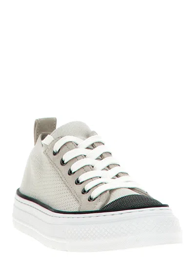 Brunello Cucinelli White Low Top Sneaker With Tab On The Heel In Neutral