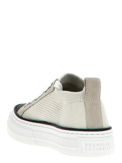 Brunello Cucinelli White Low Top Sneaker With Tab On The Heel In Neutral