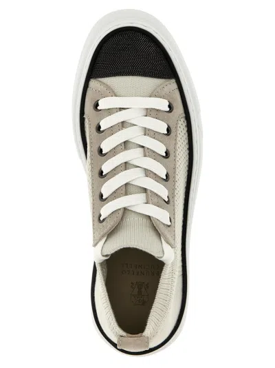 Brunello Cucinelli White Low Top Sneaker With Tab On The Heel In Neutral