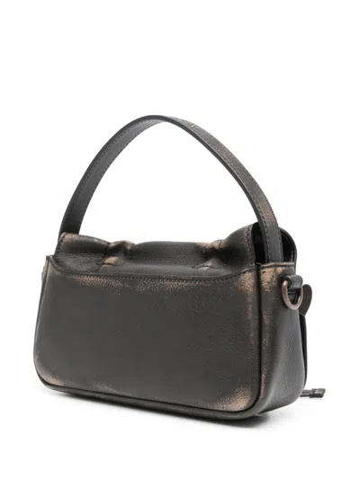 Acne Studios Aip Darl Brown Grained Leather Multipocket Micro Vintage Bag In Black