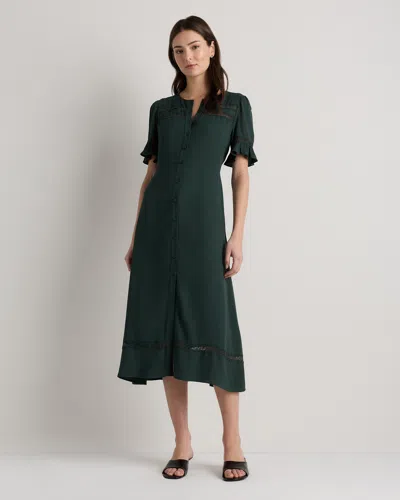 Quince Women's Lightweight Crepe Lace Inset Midi Dress In Green