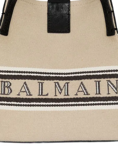 Balmain Release Bucket Bag In Canvas And Calfskin