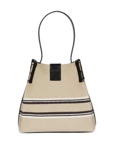 Balmain Release Bucket Bag In Canvas And Calfskin