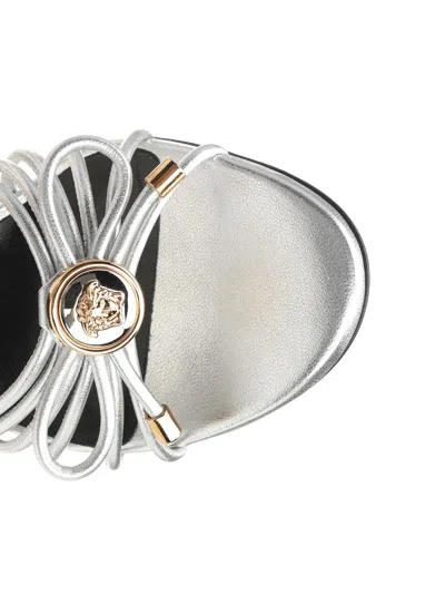 Versace Embellished Metallic Leather Sandals In Silver