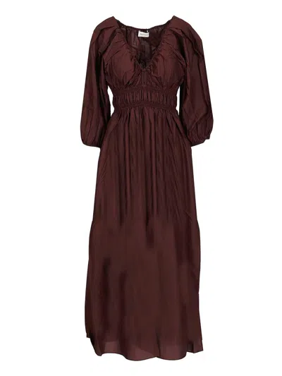 Matteau Shirred Plunge Button Dress Dresses Bordeaux In Brown