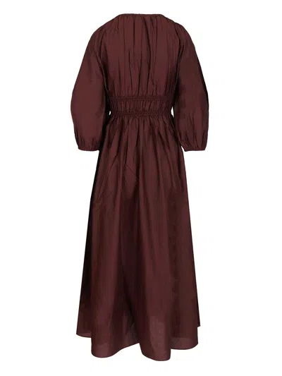 Matteau Shirred Plunge Button Dress Dresses Bordeaux In Brown