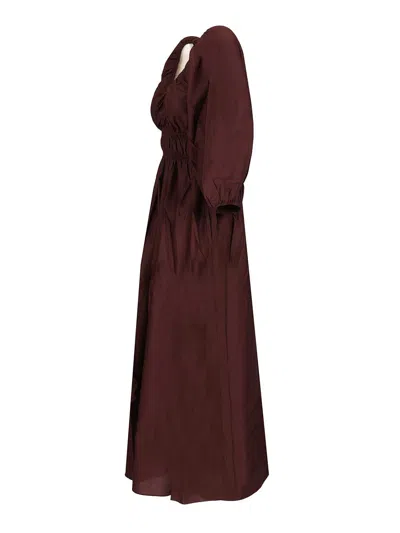 Matteau Shirred Plunge Button Dress Dresses Bordeaux In Brown