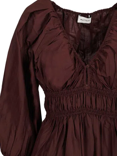Matteau Shirred Plunge Button Dress Dresses Bordeaux In Brown