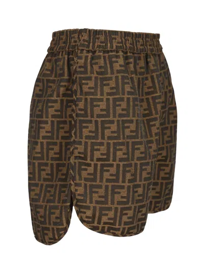 Fendi Short Ff Canvas Trousers Brown In Brown