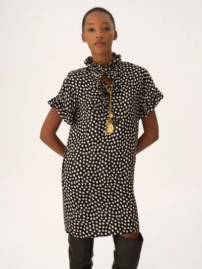 Chloé Short-sleeved Dots-print Silk Jacquard Mini Dress Clothing In Black