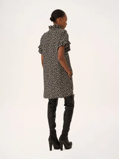 Chloé Short-sleeved Dots-print Silk Jacquard Mini Dress Clothing In Black