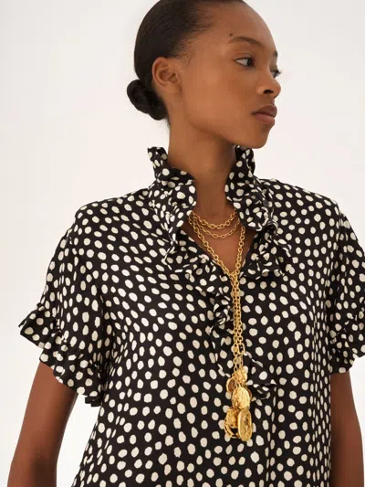 Chloé Short-sleeved Dots-print Silk Jacquard Mini Dress Clothing In Black