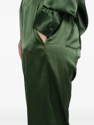 Tom Ford Green Pants With Elastic Waist With Logo Lettering In Silk Stretch Woman In Multi