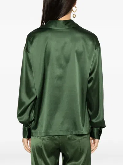 Tom Ford Stretch Silk Satin Polo With Tonal Tf Embroidered Logo In Green