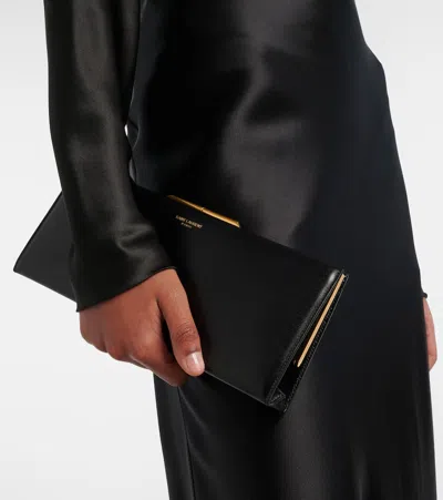 Saint Laurent Midnight Small Leather Clutch In Black