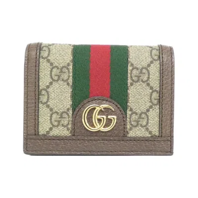 Pre-owned Gucci Beige Brown Gg Supreme Leather Wallet (bi-fold) () In Multi