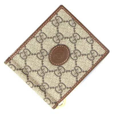 Pre-owned Gucci Beige Brown Gg Supreme Leather Wallet (bi-fold) () In Multi