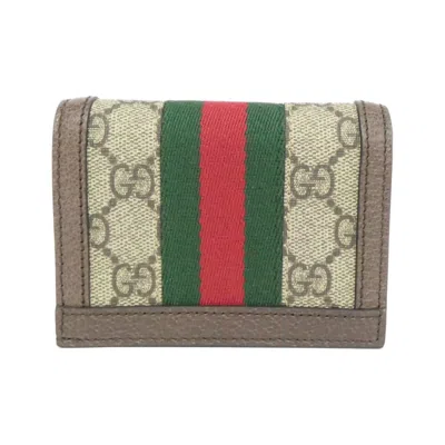 Pre-owned Gucci Beige Brown Gg Supreme Leather Wallet (bi-fold) () In Multi