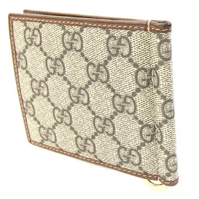 Pre-owned Gucci Beige Brown Gg Supreme Leather Wallet (bi-fold) () In Multi