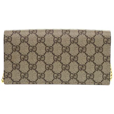 Pre-owned Gucci Beige Brown Multi-color Gg Supreme Chain/shoulder Wallet ()