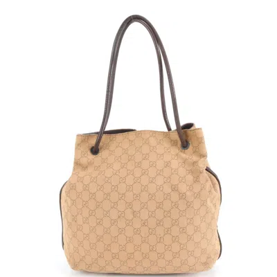 Pre-owned Gucci Brown Leather Canvas Tote Bag ()