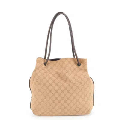 Pre-owned Gucci Brown Leather Canvas Tote Bag ()