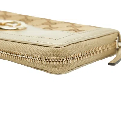 Pre-owned Gucci Gold Beige Canvas Leather Long Wallet (bi-fold) ()