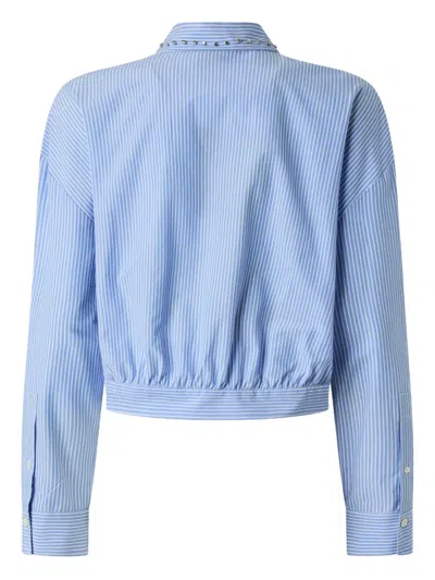 Pinko Charita Light Blue Shirt With Embellished Classic Collar And All-over Striped Motif In Cotton Woman