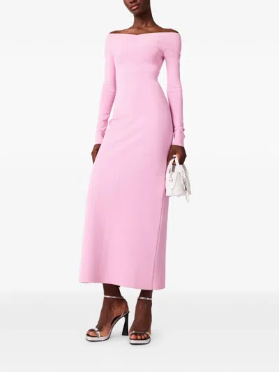 Stella Mccartney Off-shoulder Long-sleeve Midi Dress In Pink